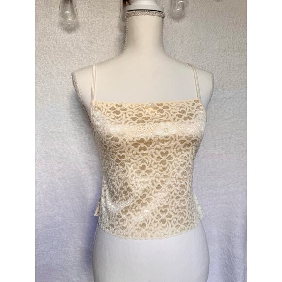Vintage 90's Eva Cervantes Cream Nylon Lace Strappy Cropped Camisole Medium - Picture 1 of 8